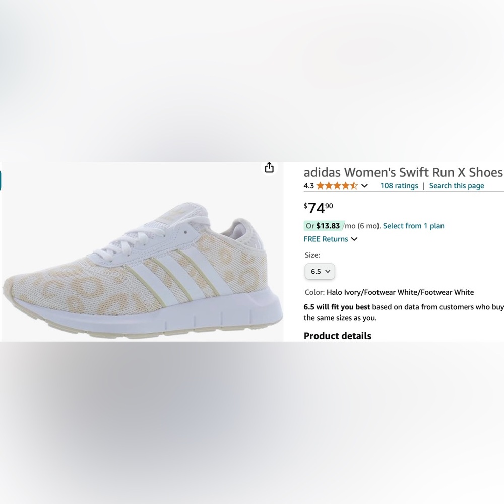 NWOB adidas Swift Run X Shoes - cheetah